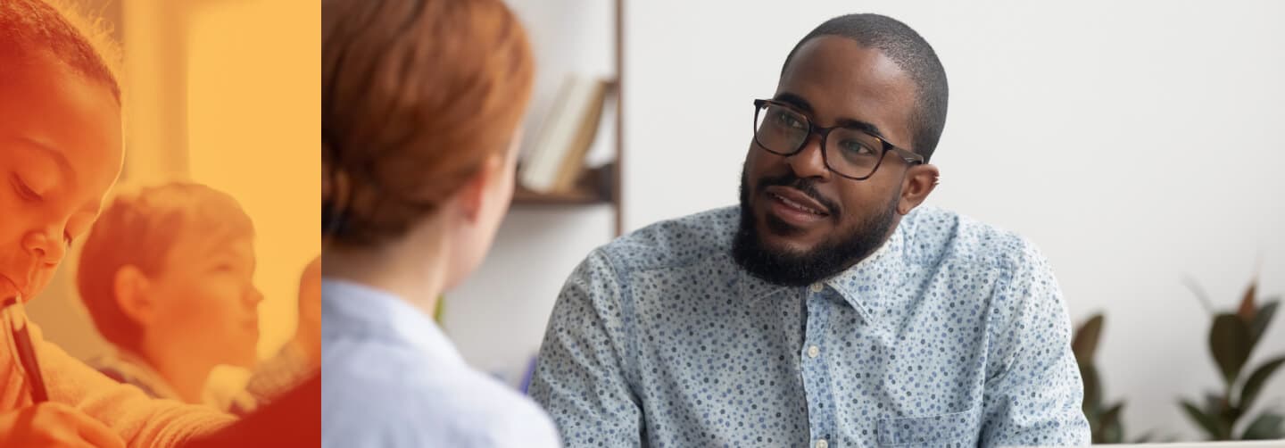 Man talking with a young woman